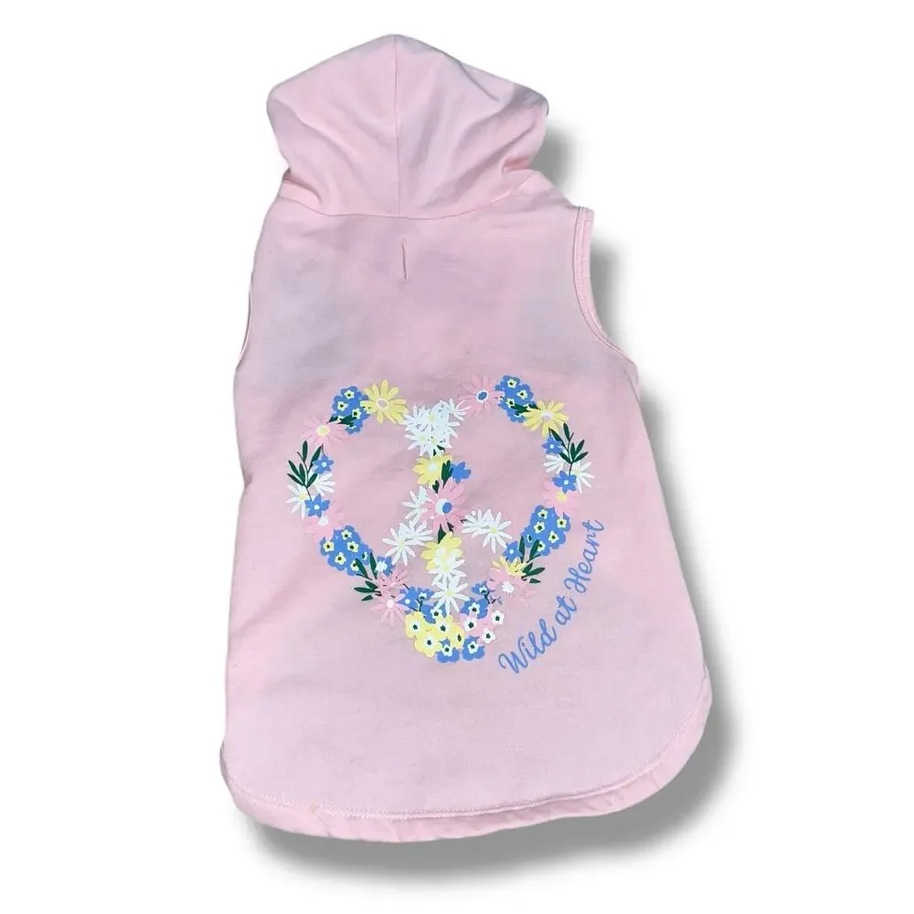 Pink Floral Dog Hoodie Large Wild At Heart Daisy Peace Sign Cozy Pet Sweatshirt